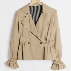 Cartonnier Zaira Tan Blazer with Peplum Waist and Bell Sleeves